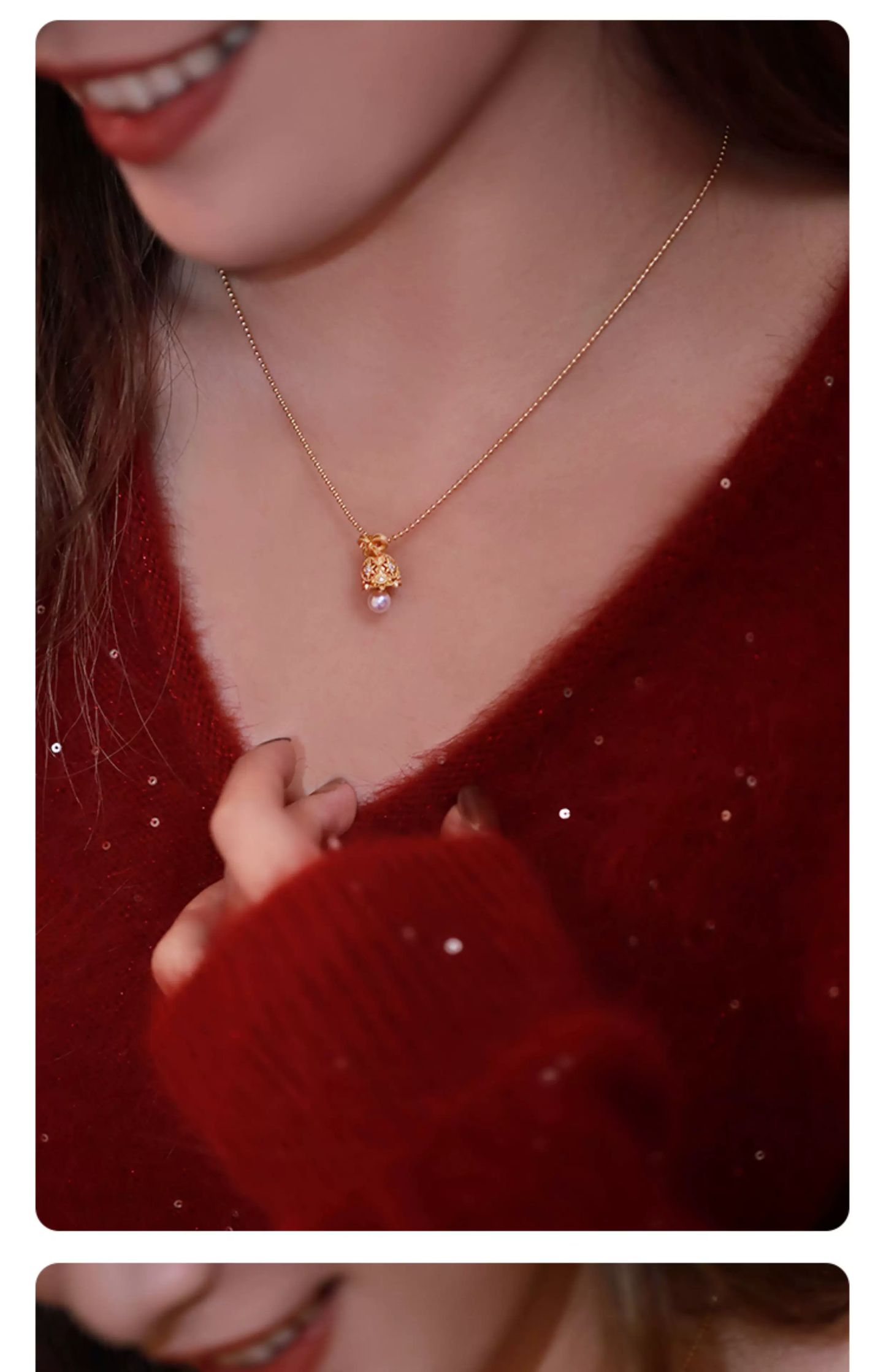 Collar con colgante de perla Kemstone "La Campana de los Deseos" – Oro vermeil de 18 quilates sobre plata de ley, perla de agua dulce y circón blanco | Joyería de inspiración vintage para mujer RSY-NES355