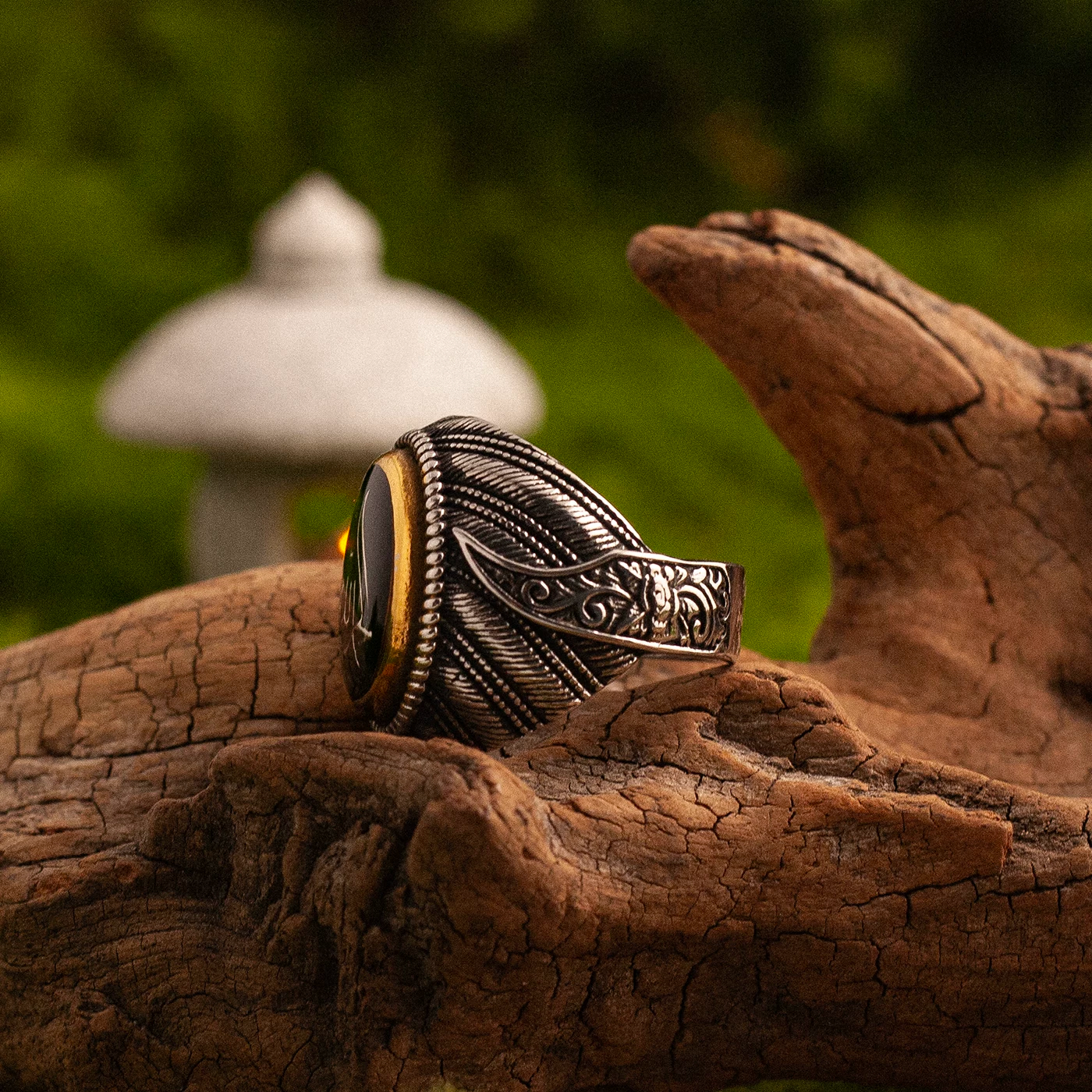 Kemstone Divine Protector Ring – Black Gold Titanium Steel Men's Statement Ring with Sword Engravings NWR-520552