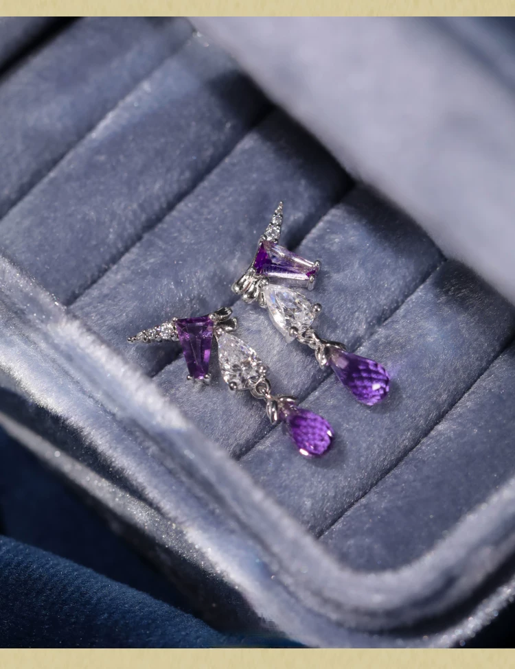 Pendientes de unicornio estrellado de diseño original hechos a mano por Kemstone – Pendientes de fantasía de amatista en plata de ley para mujer EME-529286