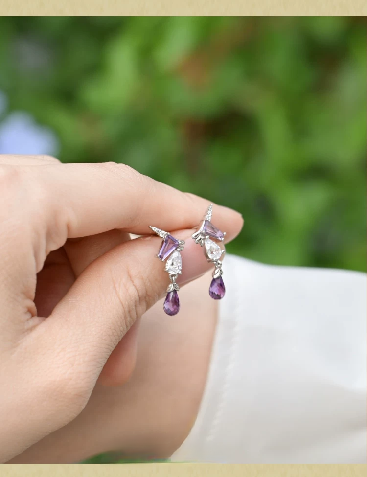 Pendientes de unicornio estrellado de diseño original hechos a mano por Kemstone – Pendientes de fantasía de amatista en plata de ley para mujer EME-529286
