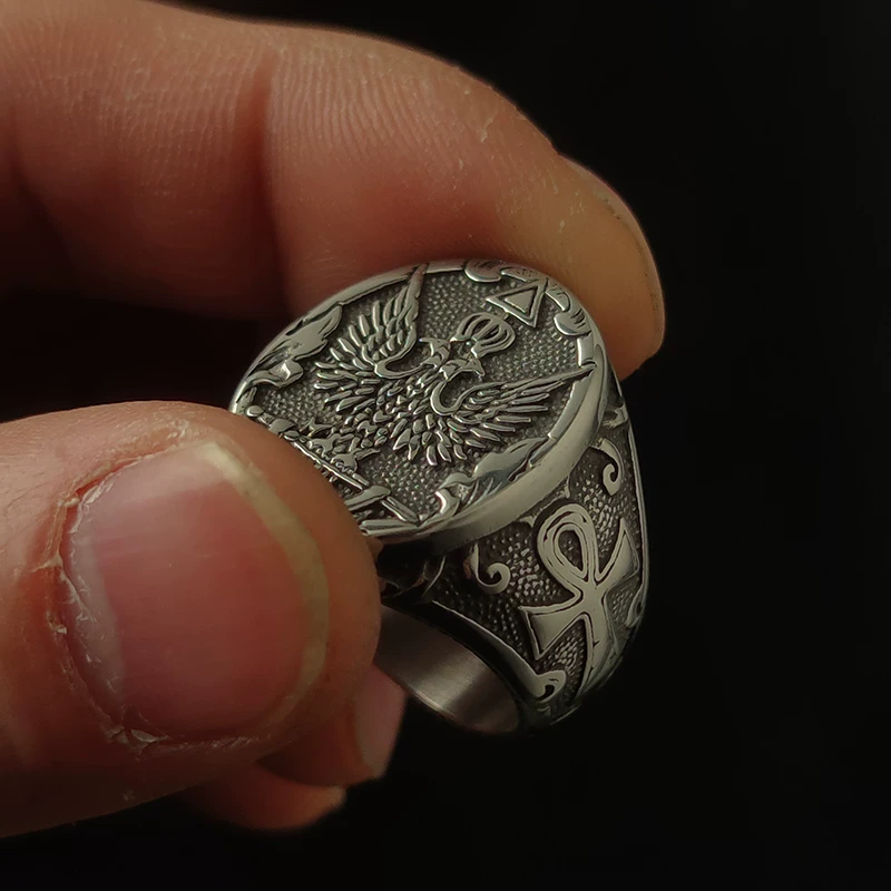 Kemstone Constantine Byzantine Double-Headed Eagle Signet Ring – Titanium Steel NWR-530408