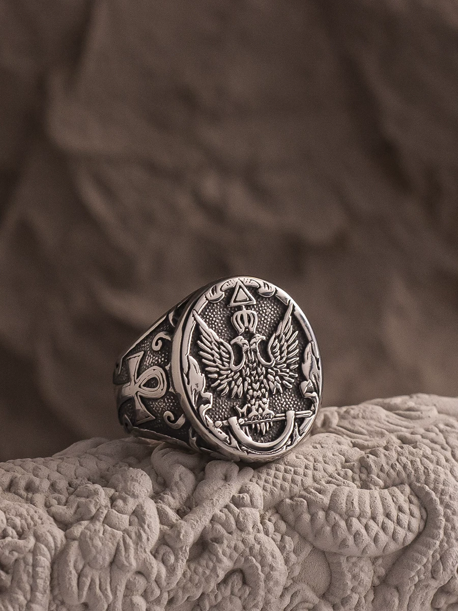 Kemstone Constantine Byzantine Double-Headed Eagle Signet Ring – Titanium Steel NWR-530408