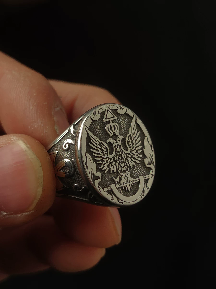 Kemstone Constantine Byzantine Double-Headed Eagle Signet Ring – Titanium Steel NWR-530408