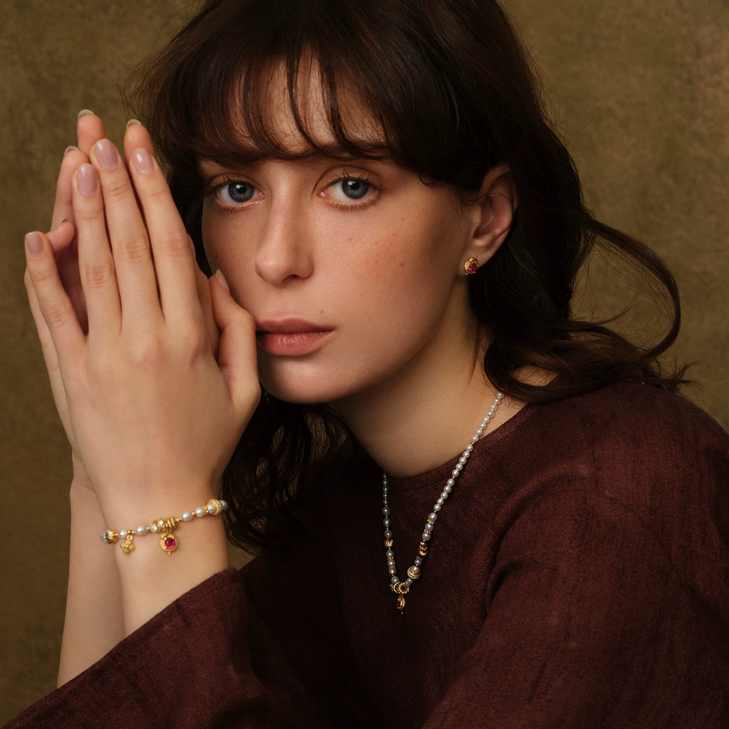 Pulsera con dije "Serpiente de la Fortuna" de Kemstone, hecha a mano • Oro vermeil de 18 quilates • Perlas naturales RSY-B609357