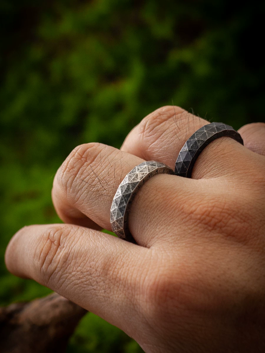 Kemstone Viking Rune Narrow Band Ring – “Oath of the Sea” Titanium Steel Men’s Jewelry NWR-609230
