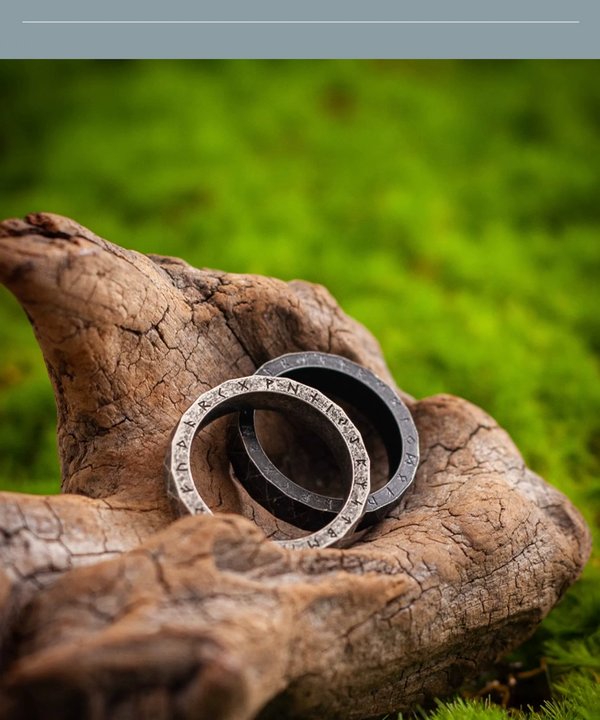 Kemstone Viking Rune Narrow Band Ring – “Oath of the Sea” Titanium Steel Men’s Jewelry NWR-609230