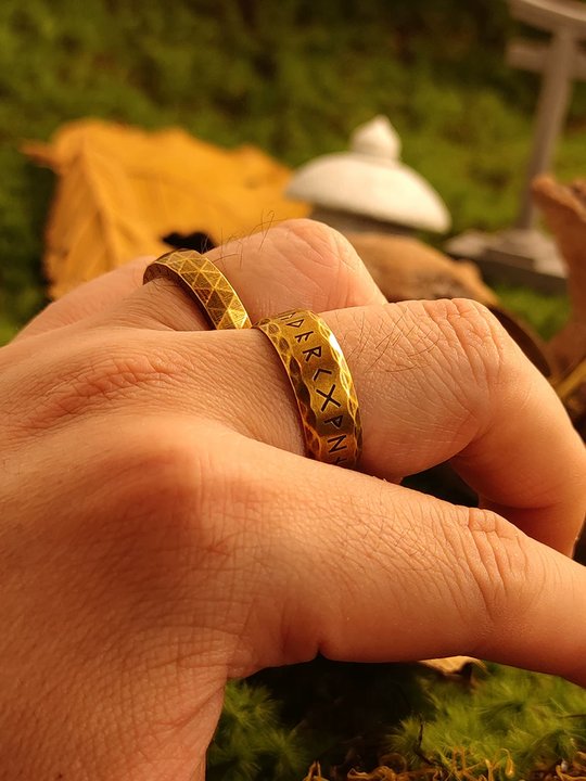 Kemstone Viking Rune Narrow Band Ring – “Oath of the Sea” Titanium Steel Men’s Jewelry NWR-609230