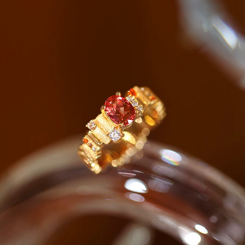 Kemstone Papaya Light Ruby-Hued Sapphire Ring – 925 Silver 18K Gold Vermeil RSY-R17284