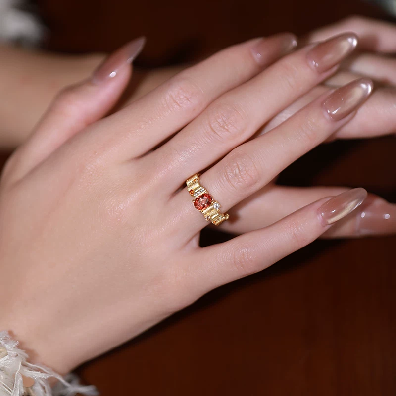 Kemstone Papaya Light Ruby-Hued Sapphire Ring – 925 Silver 18K Gold Vermeil RSY-R17284