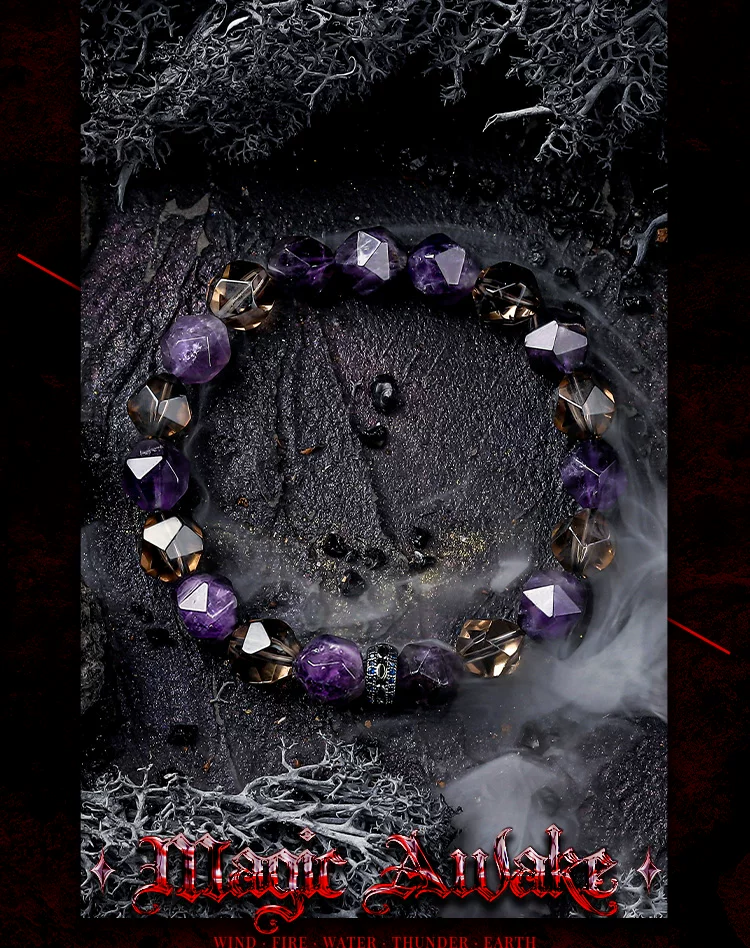 Kemstone Men’s Bracelet – Natural Amethyst, Smoky Quartz & Blue Goldstone Beads GXB-617169