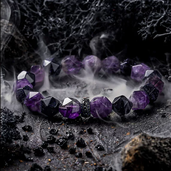 Kemstone Men’s Bracelet – Natural Amethyst, Smoky Quartz & Blue Goldstone Beads GXB-617169