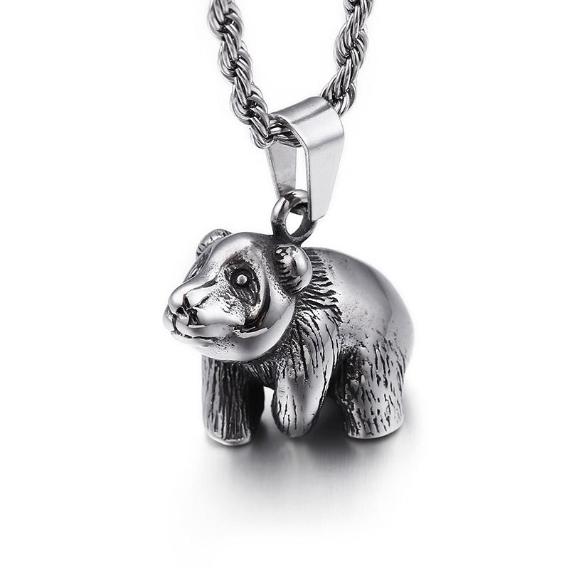 Kemstone Men’s Titanium Steel Bear Necklace – Vintage Animal Totem Pendant KP76851-BD