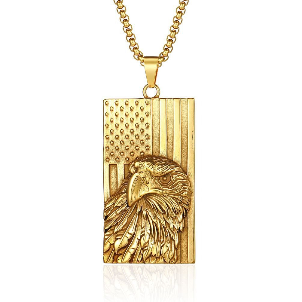 Kemstone Titanium Steel Eagle Flag Pendant Necklace for Men – Sculpted Relief Design K-PT486