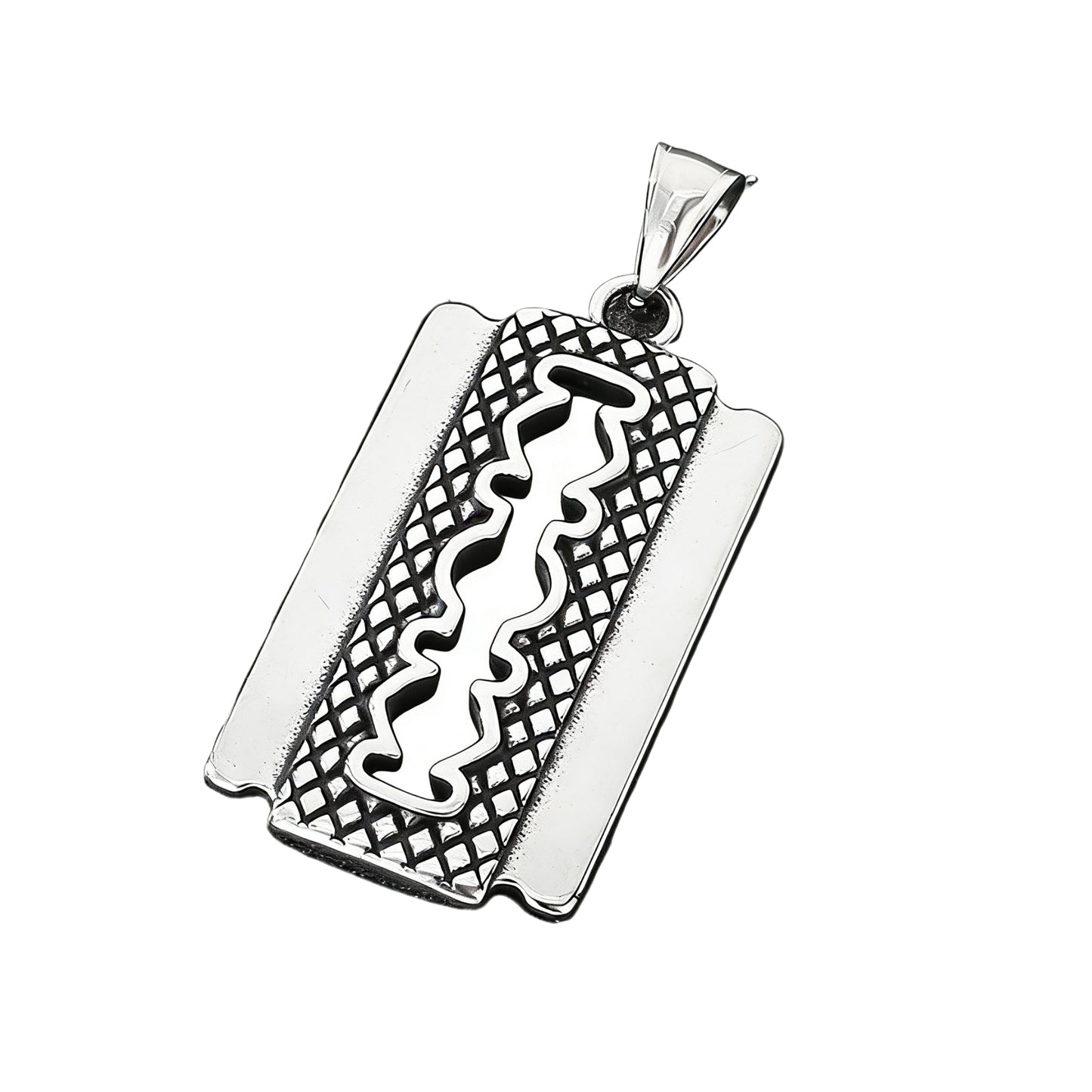 Kemstone Razor Blade Pendant Necklace – Titanium Steel Hip Hop Style for Men KP117766-LU