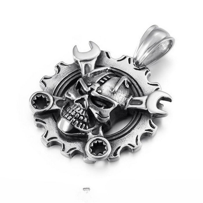 Kemstone Titanium Steel Skull Pendant Necklace – Mechanical Gothic Biker Jewelry for Men KP43973-BD