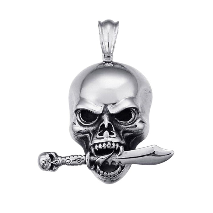 Kemstone Titanium Steel Skull Pendant Necklace – Mechanical Gothic Biker Jewelry for Men KP43973-BD
