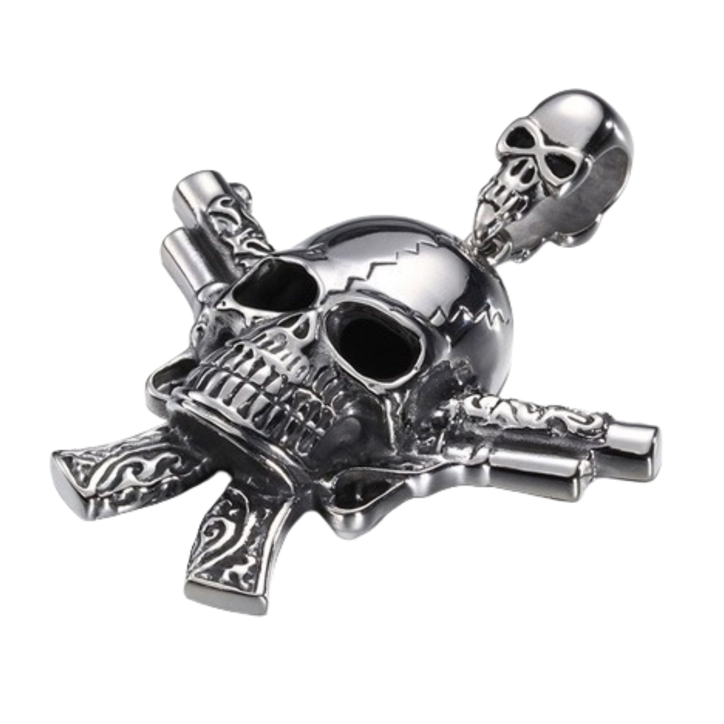 Kemstone Titanium Steel Skull Pendant Necklace – Mechanical Gothic Biker Jewelry for Men KP43973-BD