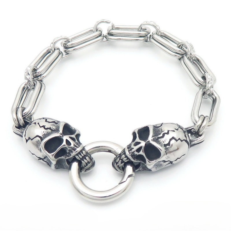 Kemstone Men’s Titanium Steel Snake & Skull Bracelet – Gothic Punk Chain KB189698-Z