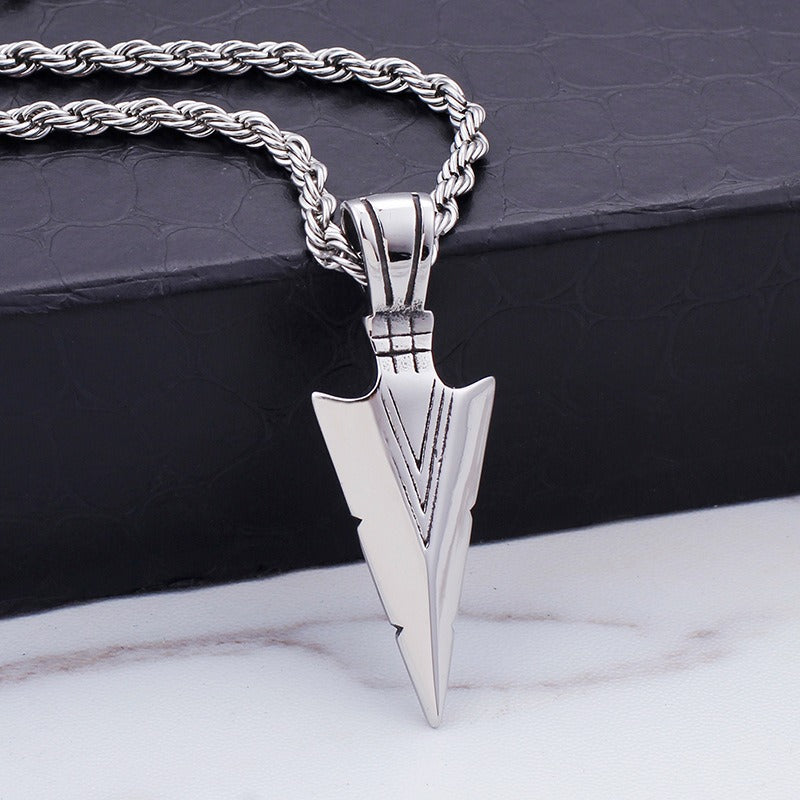 Kemstone Men’s Stainless Steel Arrowhead Necklace – Triangle Vintage Jewelry, Gold/Silver/Black KP79565-K