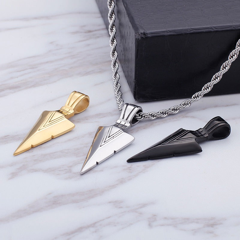 Kemstone Men’s Stainless Steel Arrowhead Necklace – Triangle Vintage Jewelry, Gold/Silver/Black KP79565-K