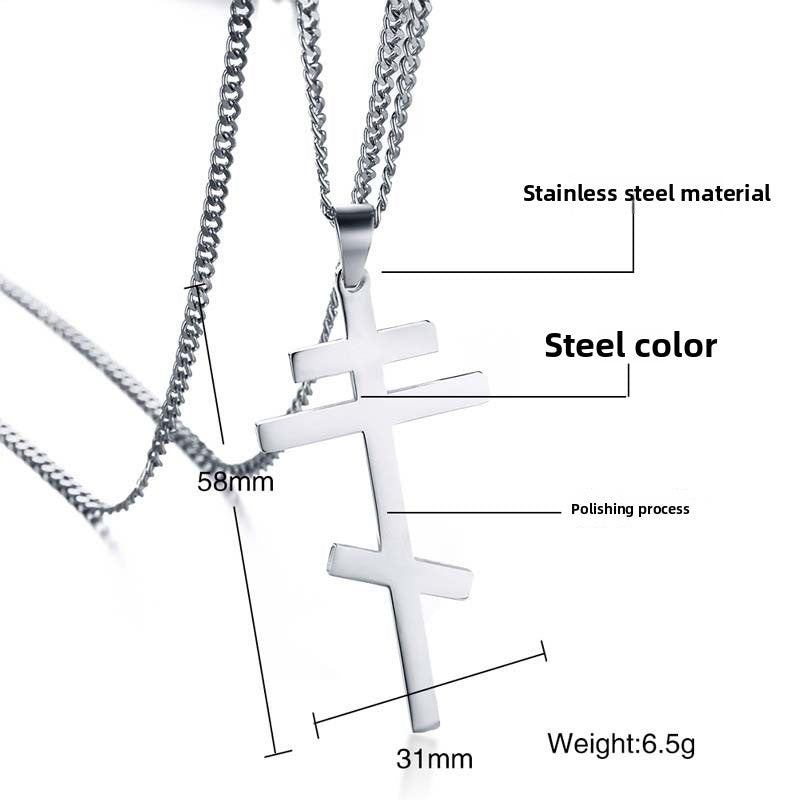Men's Stainless Steel Orthodox Cross Necklace – Bold Double Bar Gothic Pendant PN-831