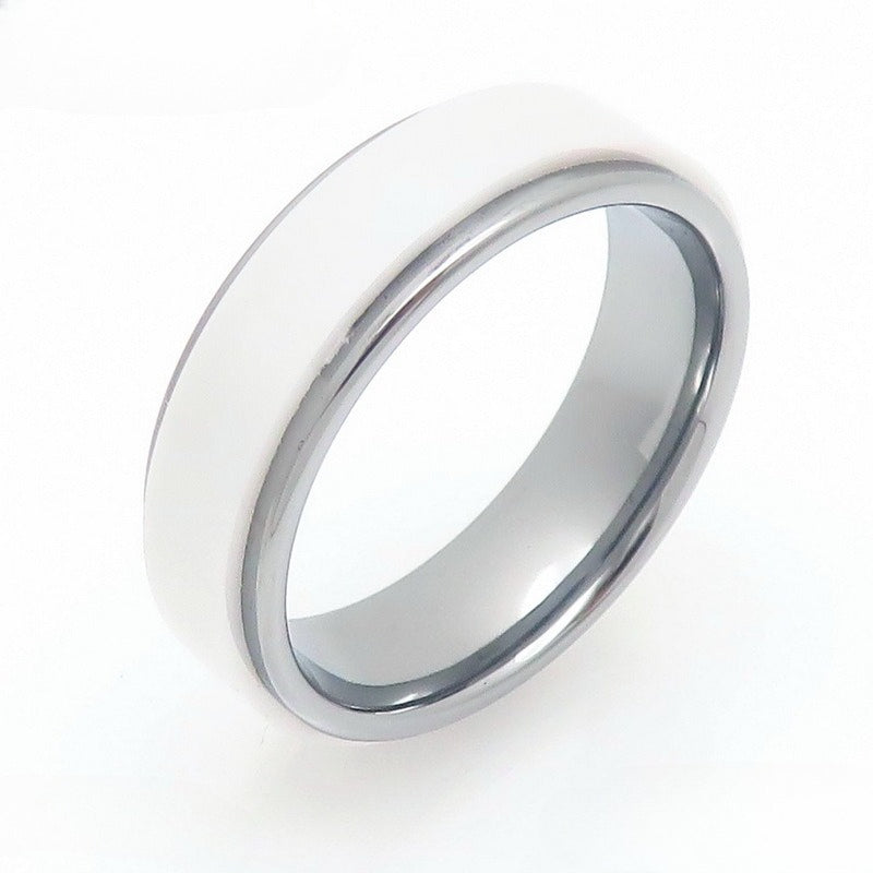 Kemstone Tungsten Steel Ring for Men & Women – Ceramic Inlay / Faceted Black Enamel Band 6mm 7mm KR114248-TS