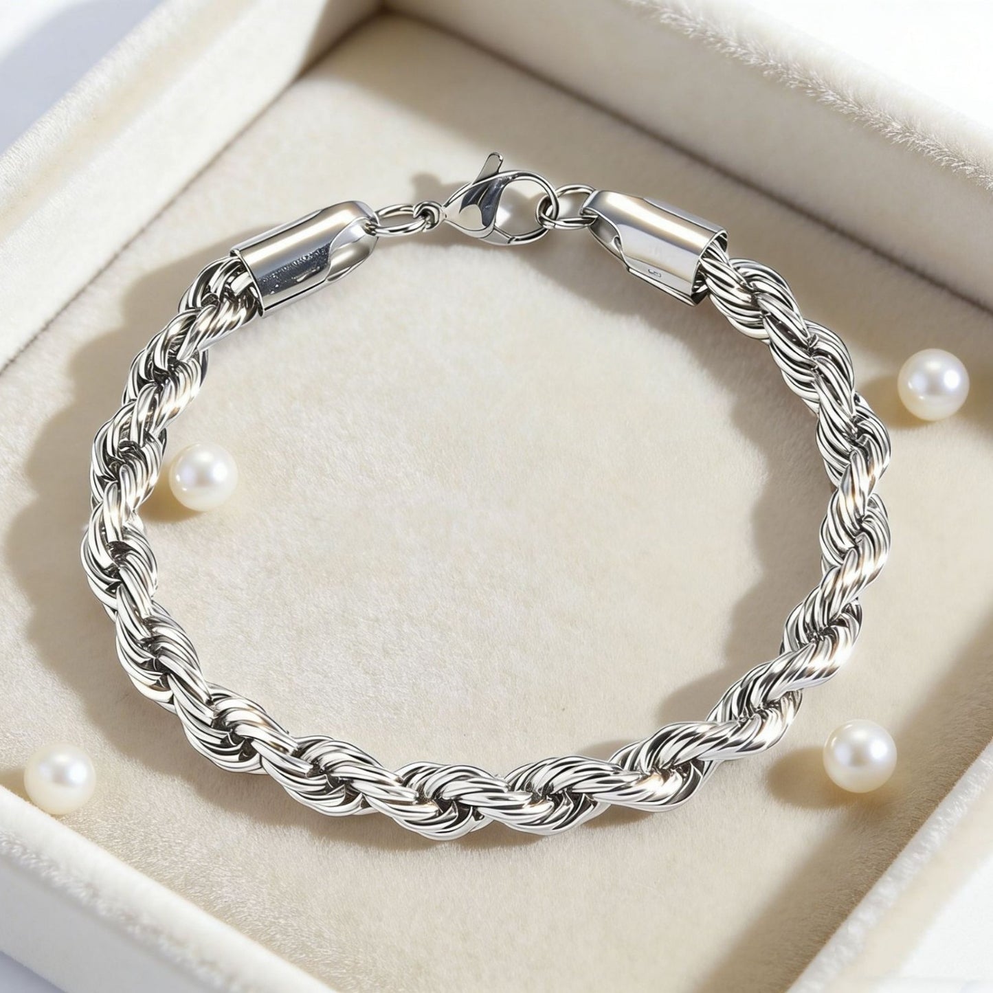 Kemstone Rope Chain Bracelet Twisted Stainless Steel Silver for Men & Women 0045