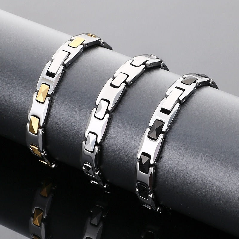 Kemstone Men’s Tungsten Steel Magnetic Germanium Bracelet – 8mm Link Chain KB208921-JI