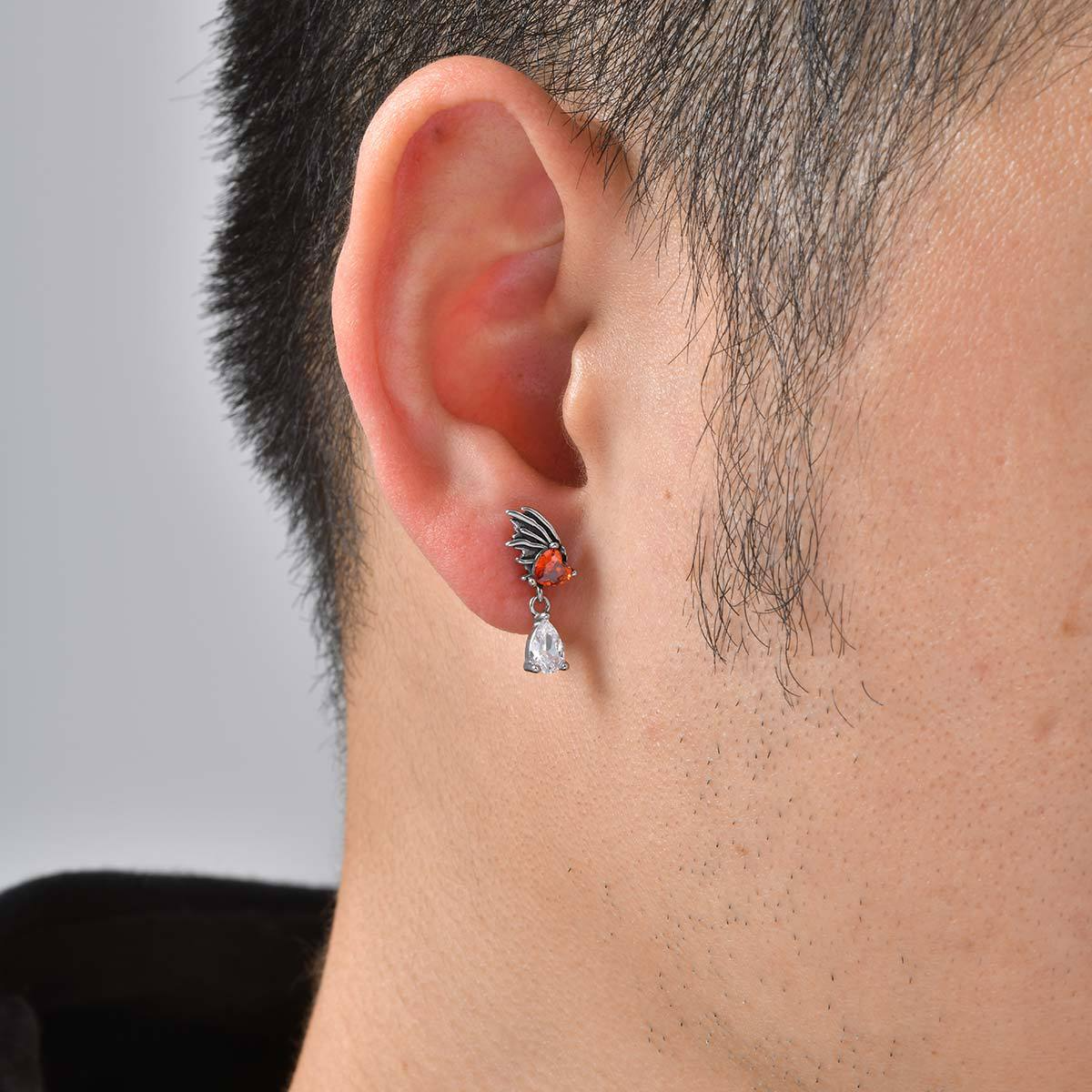 Kemstone Stainless Steel Angel Wing Heart Drop Earring with Cubic Zirconia for Men & Women ED-999S