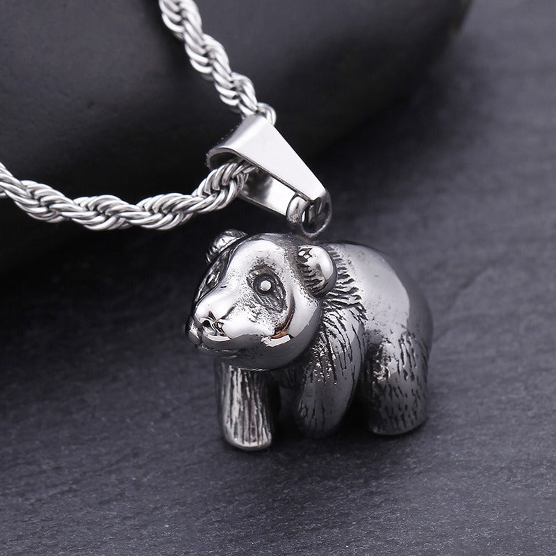Kemstone Men’s Titanium Steel Bear Necklace – Vintage Animal Totem Pendant KP76851-BD