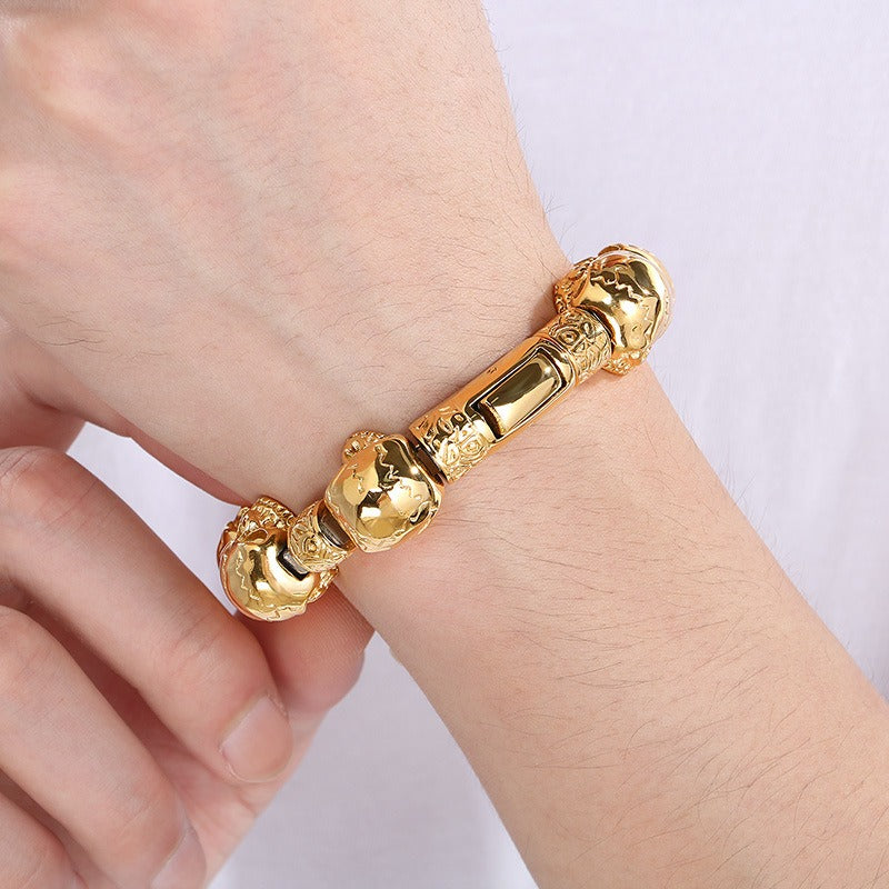 Kemstone Titanium Steel Skull Bead Bracelet for Men – Vintage Gothic Chain Design KB180528-KJX