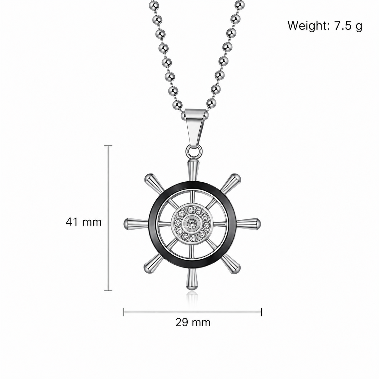 Kemston Titanium Steel Ship Wheel Necklace for Men Nautical Vintage TN0302