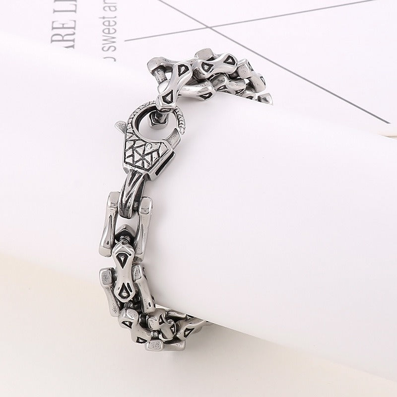 Kemstone Men’s Titanium Steel Bone Chain Bracelet – Vintage Biker Cuban Link Jewelry KB164110-KJX