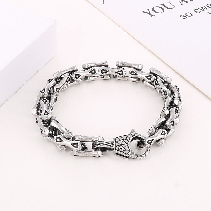 Kemstone Men’s Titanium Steel Bone Chain Bracelet – Vintage Biker Cuban Link Jewelry KB164110-KJX
