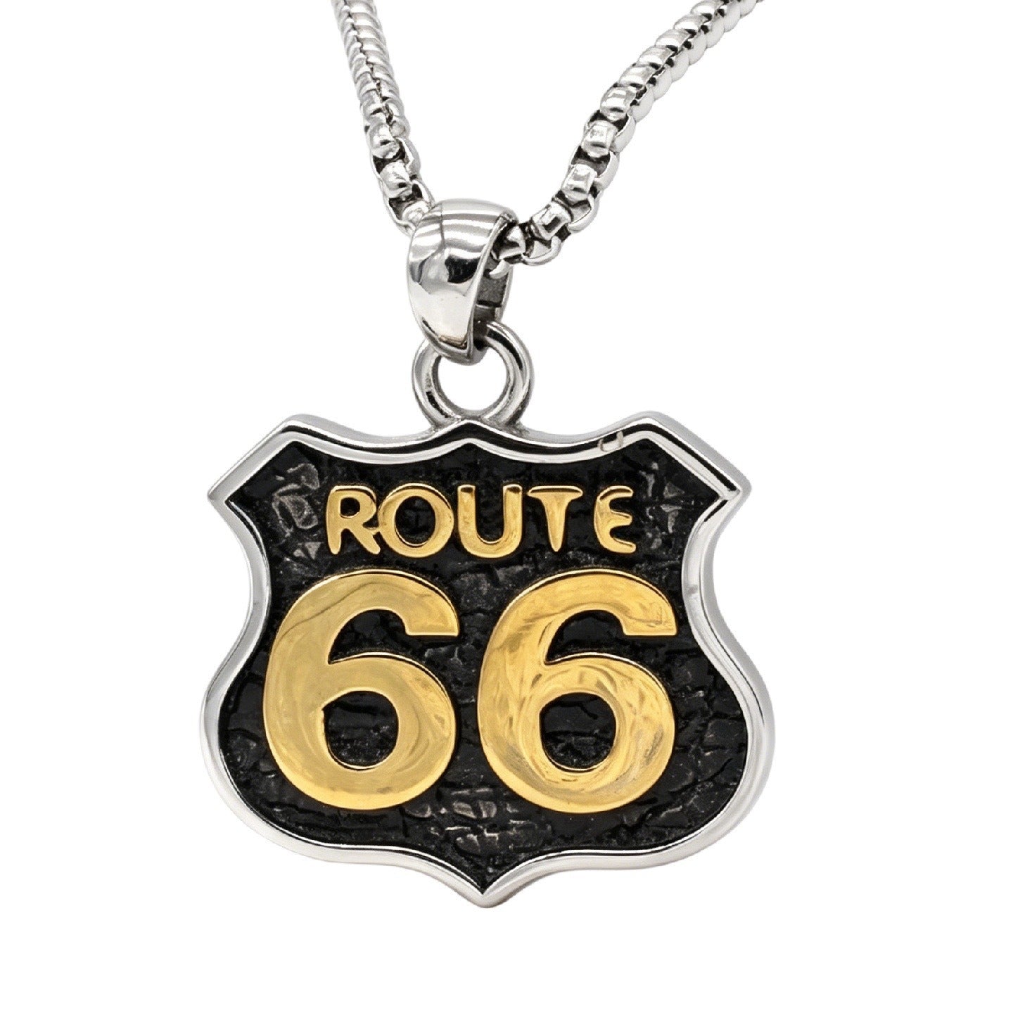 Kemstone Titanium Steel Route 66 Shield Pendant Necklace for Men Vintage Road Sign Charm P1566
