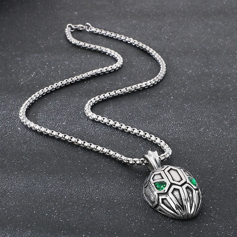 Kemstone Men’s Titanium Steel Snake Head Necklace – Vintage Serpent Jewelry KP116379-KJX