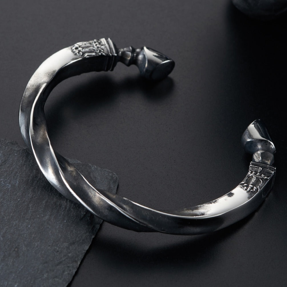 Kemstone Titanium Steel Horse Hoof Torque Bracelet – Twisted Tribal Cuff for Men K-B016