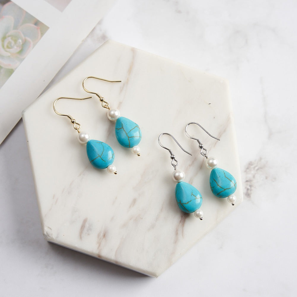 Kemstone 925 Sterling Silver Turquoise Drop Earrings for Women Shell Pearl Dangle GME48