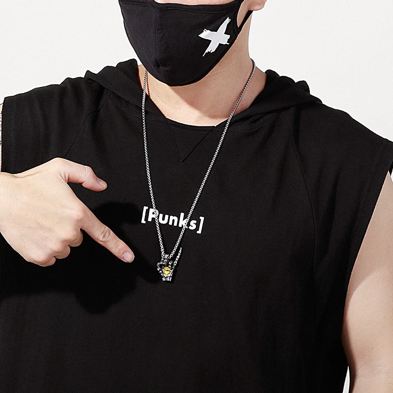 Kemstone Men’s Titanium Steel Victory Hand Pendant – Tiger Eye KP97636