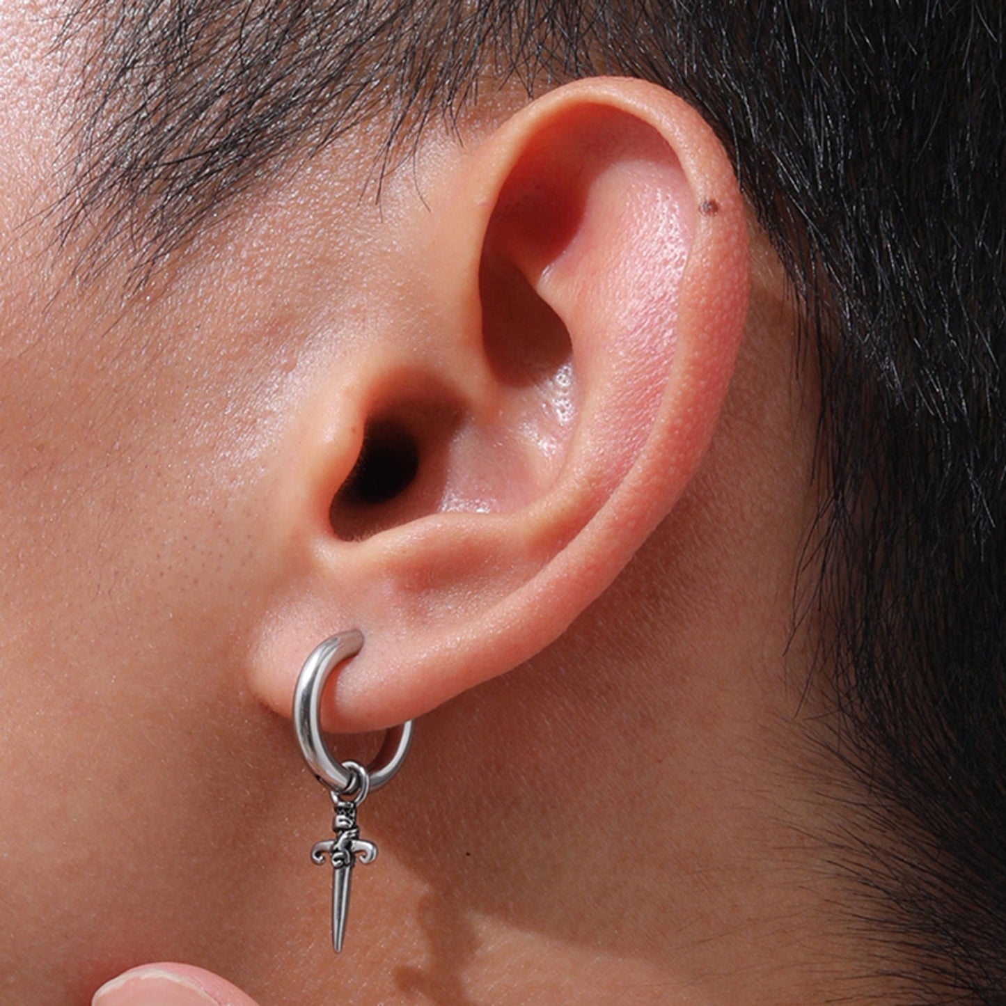 Kemstone Men’s Stainless Steel Cross Dagger Hoop Earrings – Punk Gothic Biker Jewelry ED768