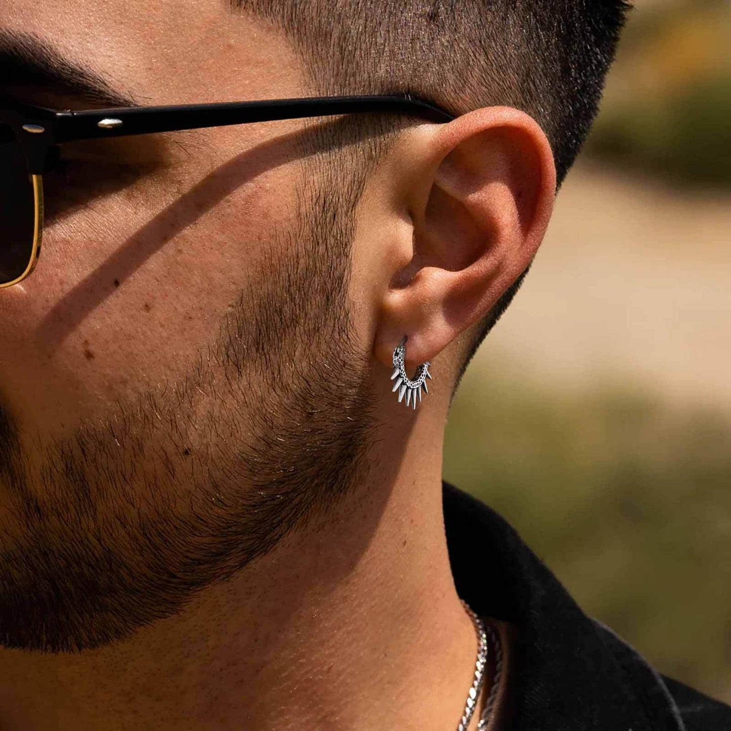 Kemstone Men’s Stainless Steel Spiked Hoop Earring – Silver Punk Gothic Huggie Jewelry EH-820