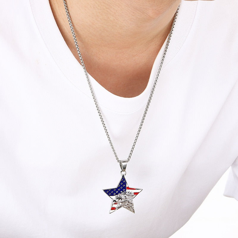 Kemstone Men’s Titanium Steel Eagle Pendant Necklace – Enamel Star/Triangle KP117368