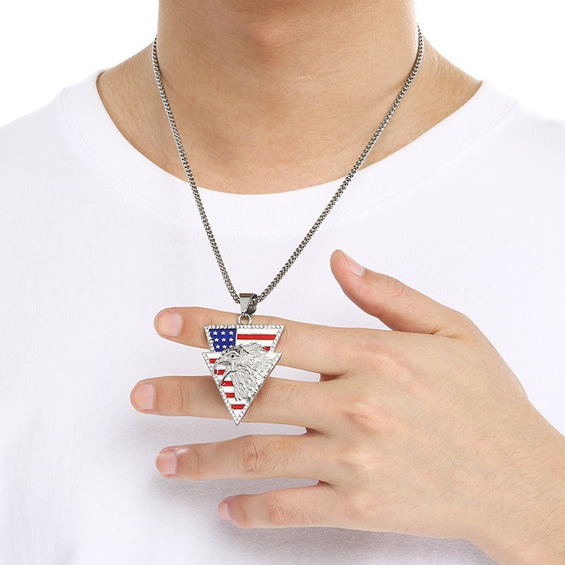 Kemstone Men’s Titanium Steel Eagle Pendant Necklace – Enamel Star/Triangle KP117368
