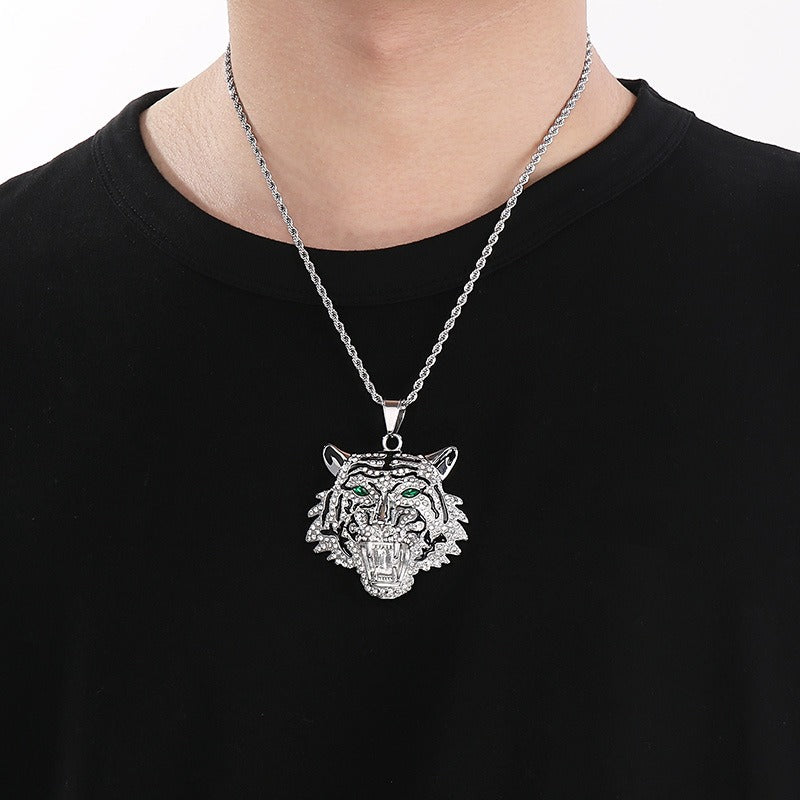 Kemstone Men’s Titanium Steel Tiger Pendant Necklace – Iced-Out Hip Hop Jewelry KP116390-MZOZ