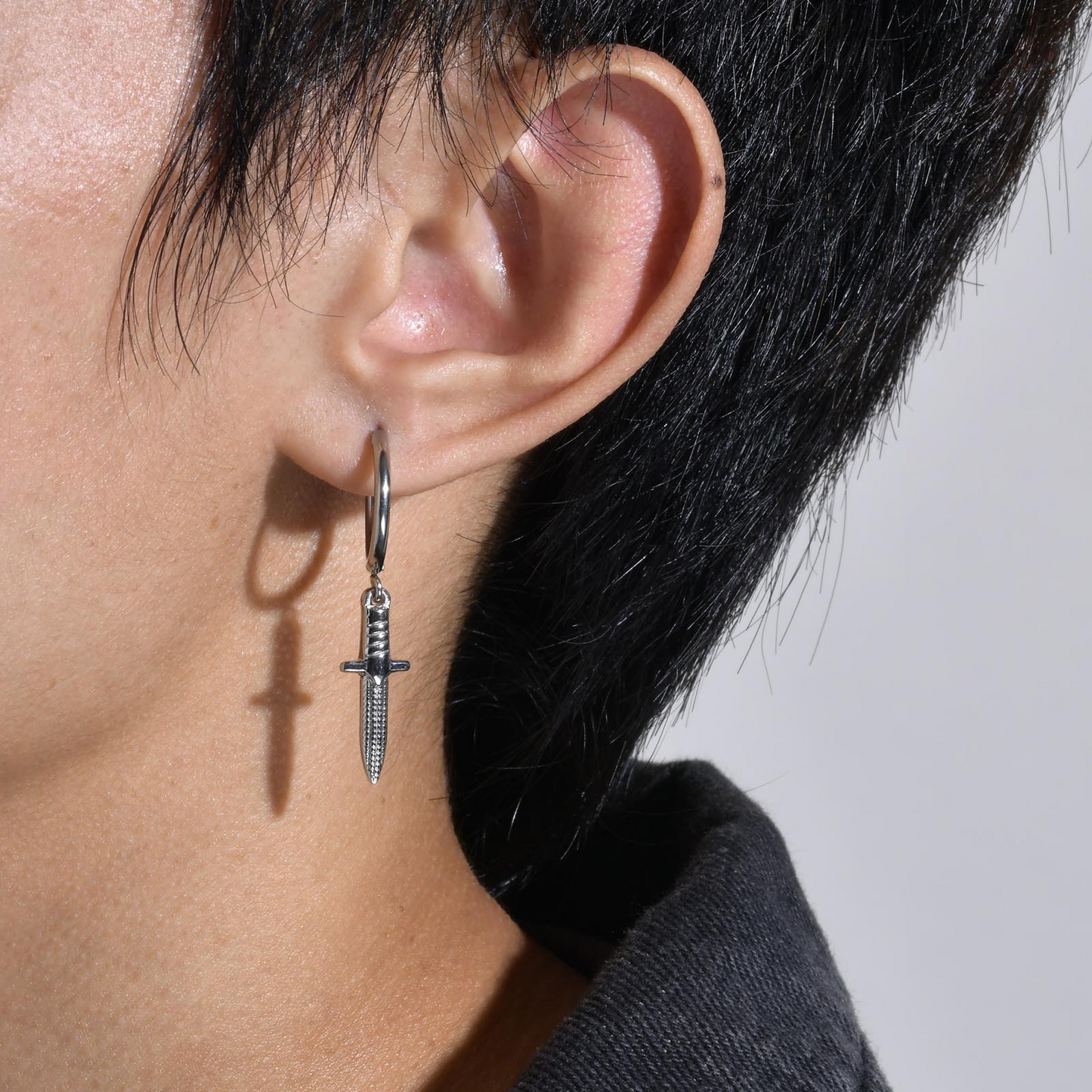 Kemstone Stainless Steel Dagger Hoop Earrings for Men ED-648