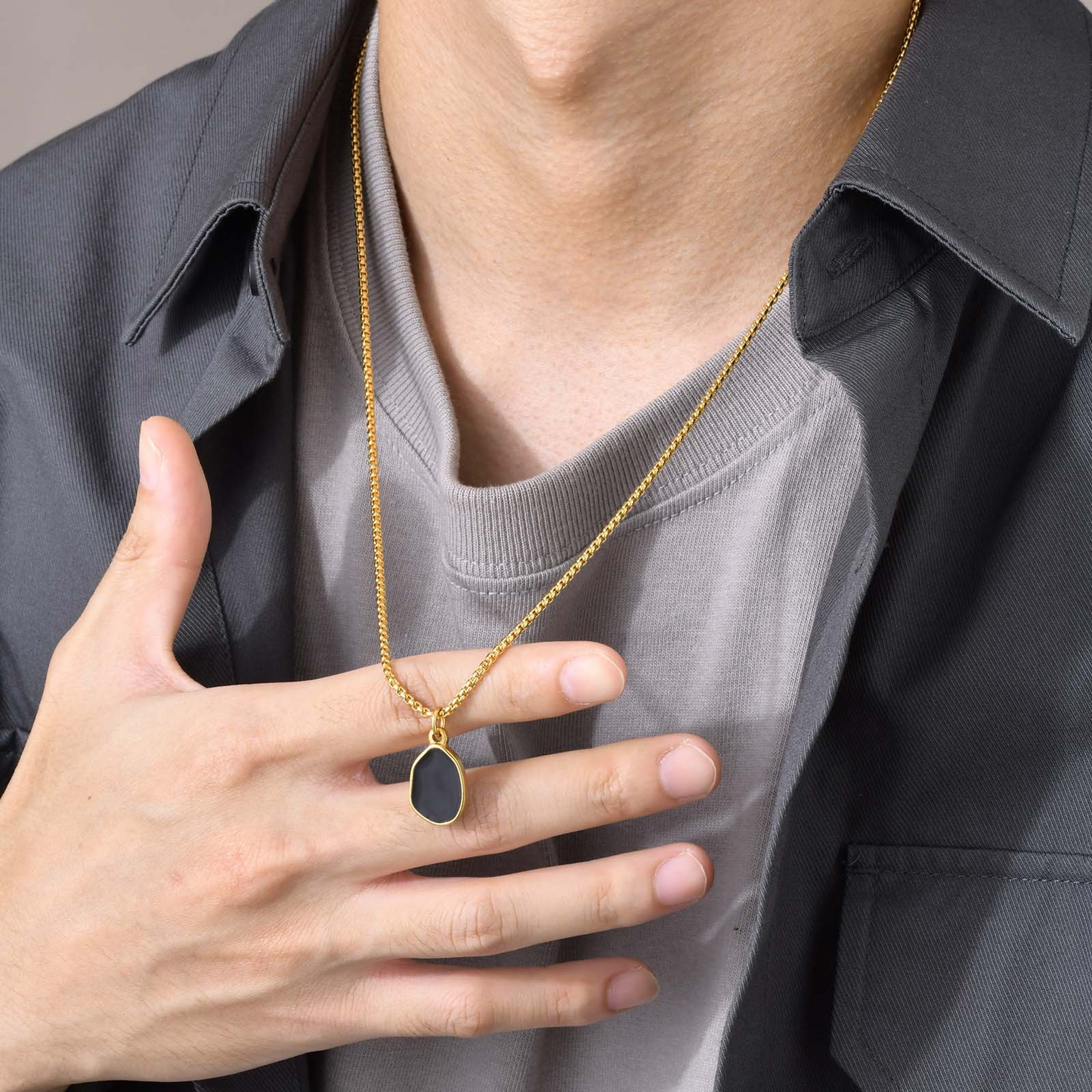 Kemstone Stainless Steel Oval Enamel Pendant Necklace for Men PN-1702