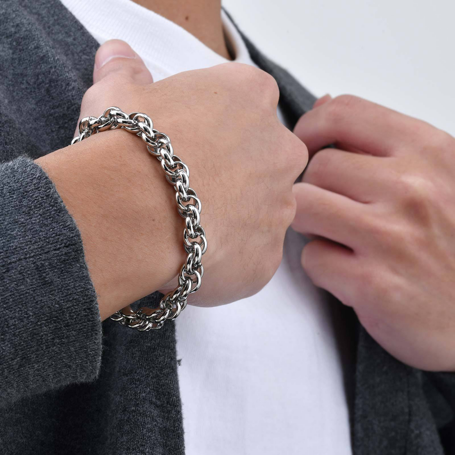 Kemstone Stainless Steel Twisted Rope Chain Bracelet for Men BR-2340