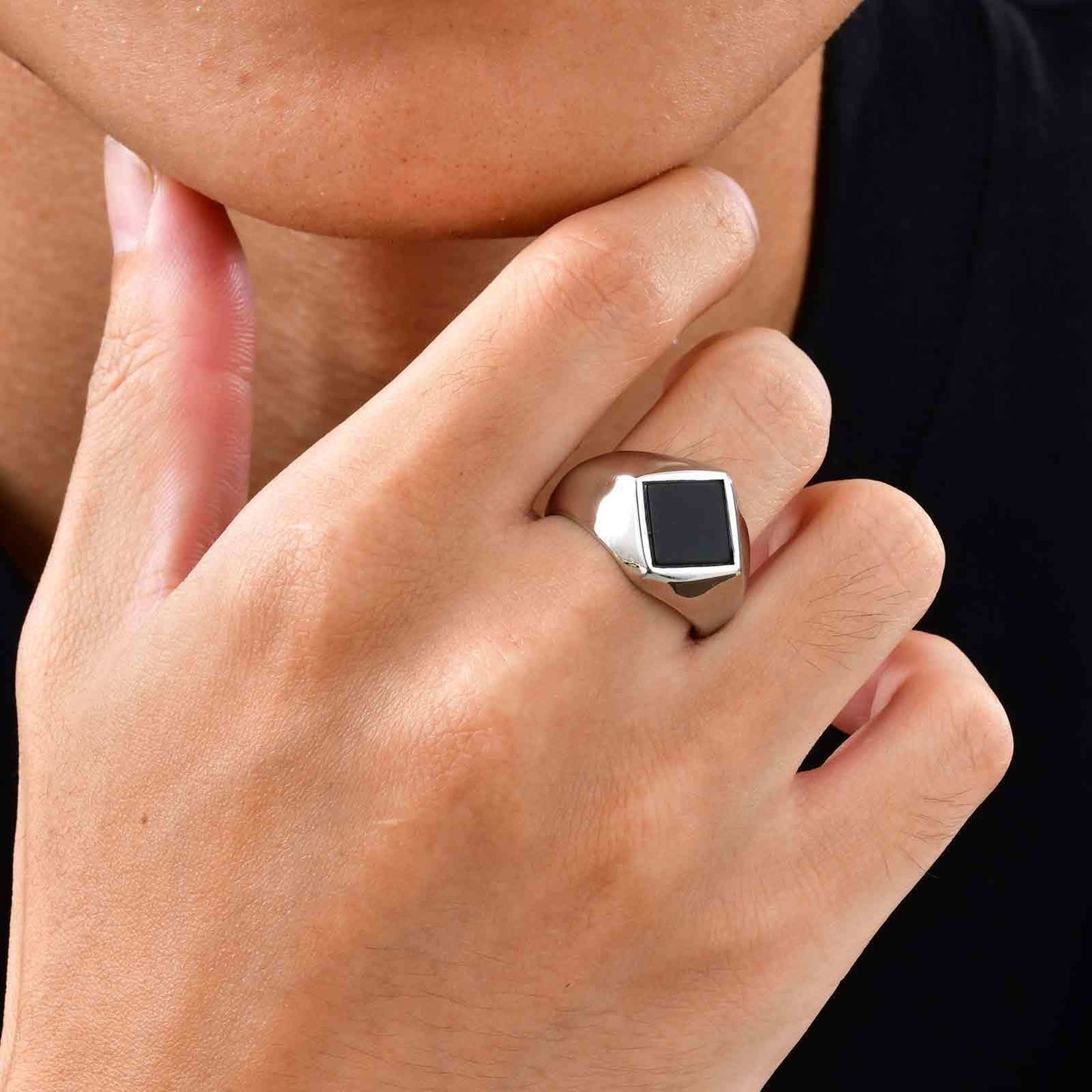 Kemstone Stainless Steel Square Signet Ring – Turquoise & Black Onyx Inlay for Men RC-967