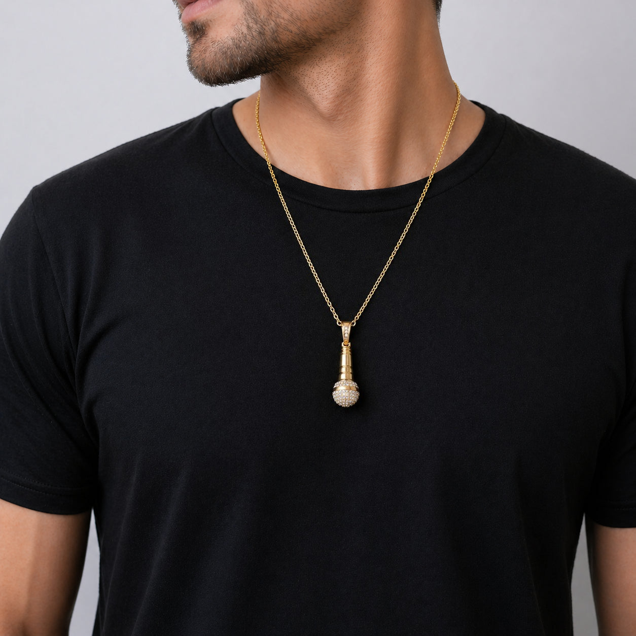 Kemstone Stainless Steel Microphone Pendant Necklace for Men Women Gold Plated PN-729