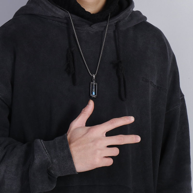 Kemstone Men’s Stainless Steel Hourglass Necklace – Vintage Sand Timer Pendant Jewelry KP53289-BD